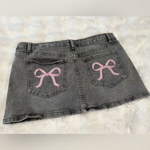 Gray Denim Mini Skirt w/ Bow Pocket Detail